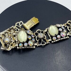 Selro Corp Vintage Designer Cabochons Aurora Borealis Rhinestone Bracelet